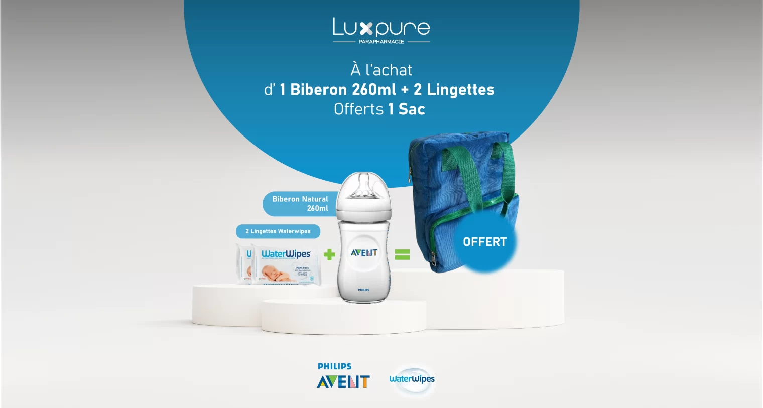Avent Biberon Natural 260ml scf033_17+2 Lingettes Watterwips Sac