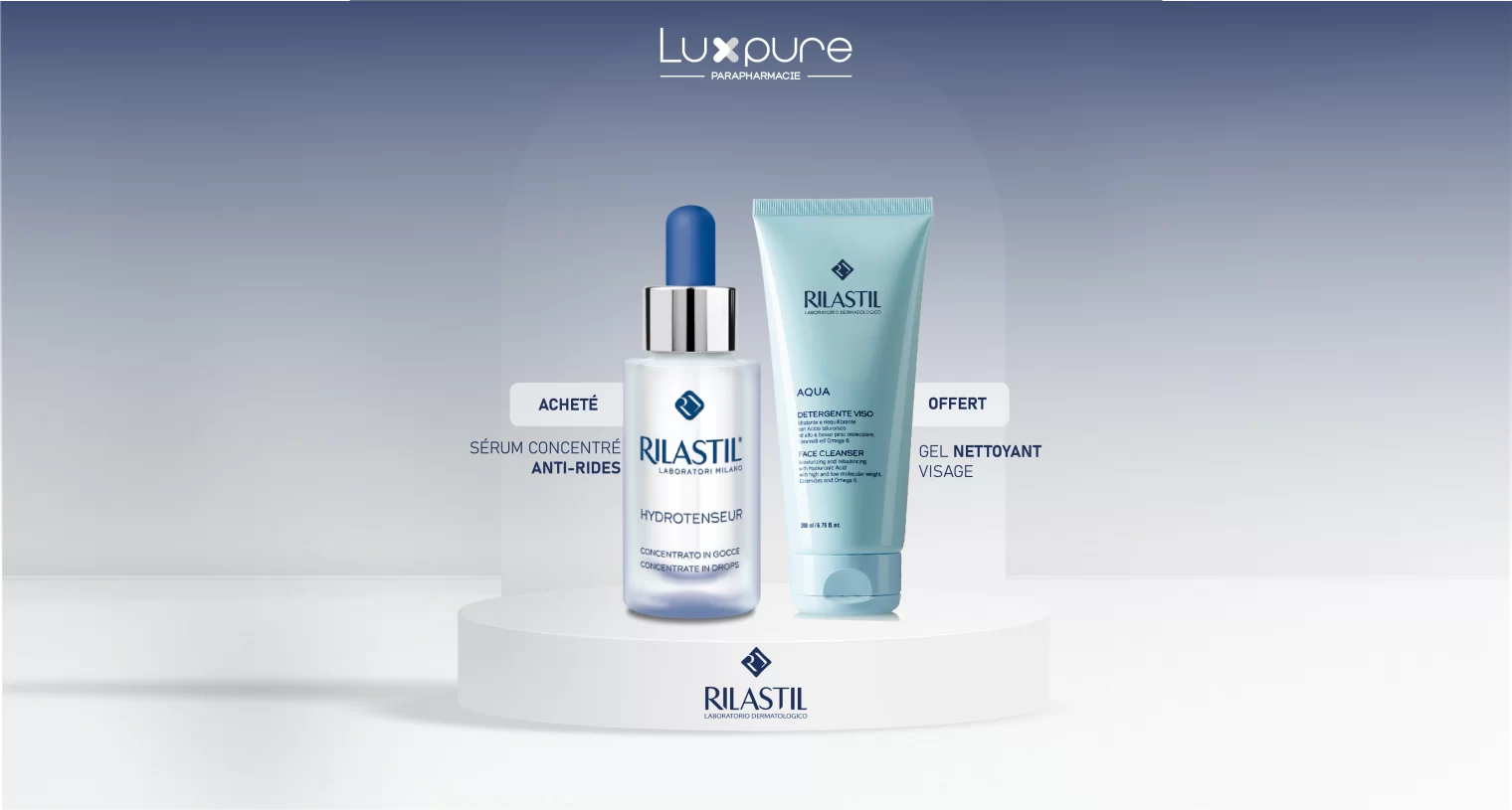 RILASTIL HYDROTENSEUR SÉRUM 30ML = AQUA GEL NETTOYANT VISAGE OFFERT
