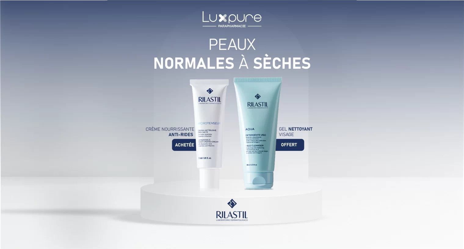 RILASTIL HYDROTENSEUR CRÈME HYDRATANTE 50 ML = AQUA GEL NETTOYANT OFFERT