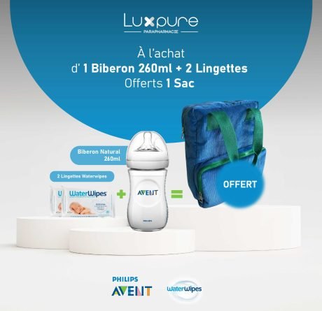 Avent Biberon Natural 260ml scf033/17+2 Lingettes Watterwips Sac
